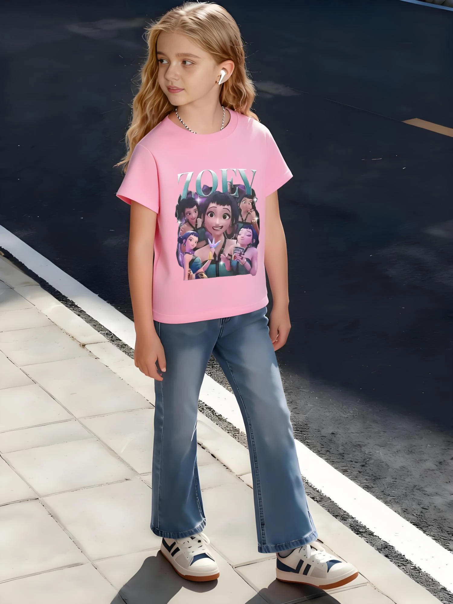 ​ T-shirt in cotone per bambini ZOEY Anime Girl Group con effetto testo sfumato per ragazzi e ragazze Moda stile Manga ​