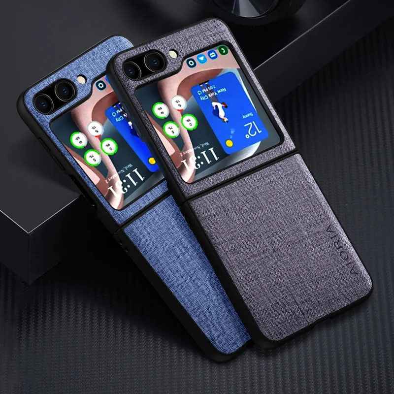 Case for Samsung Galaxy Z Flip 5 funda Textile texture leather Soft TPU&Hard PC phone cover for samsung galaxy z flip5 case