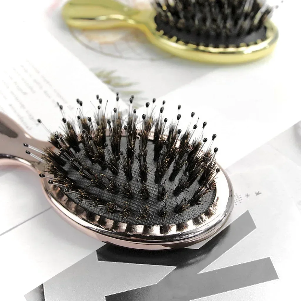 Mini brosse à cheveux en poils de sanglier, petite brosse à cheveux pour voyage, peigne miroir, brosse à palette, masseur de tête, poignées, outil