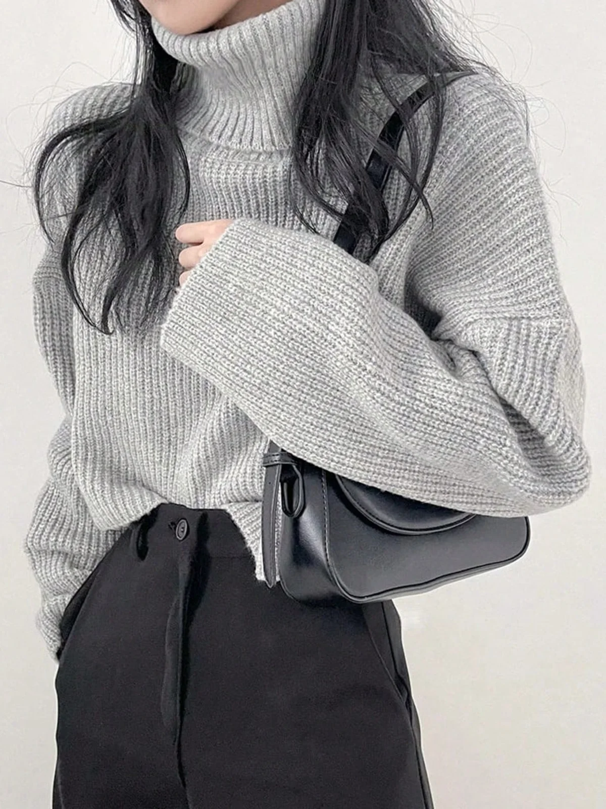 

Шикарный свободный длинный свитер с высоким воротником в стиле ретро, женский модный трикотаж, удобный повседневный свитер, осень-зима