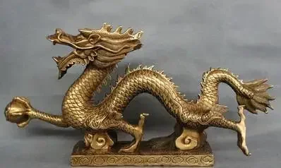 

Chinese Brass Carved Animals Year Zodiac Myth Fly Dragon Play Ball Statue