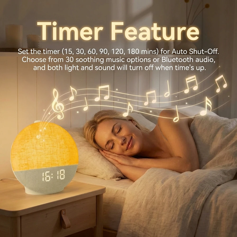 Wake Up Light Sunrise Alarm Clock White Noise Machine  Color Night Light Sleep Aid Ideal Gift Bedroom Décor