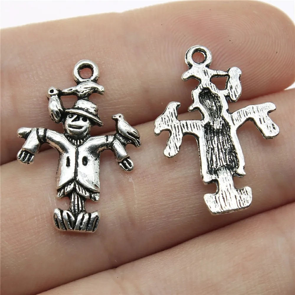 WYSIWYG 10pcs 25x18mm Scarecrow Charm Pendants For Jewelry Making Antique Silver Color Scarecrow Pendants Charm Scarecrow