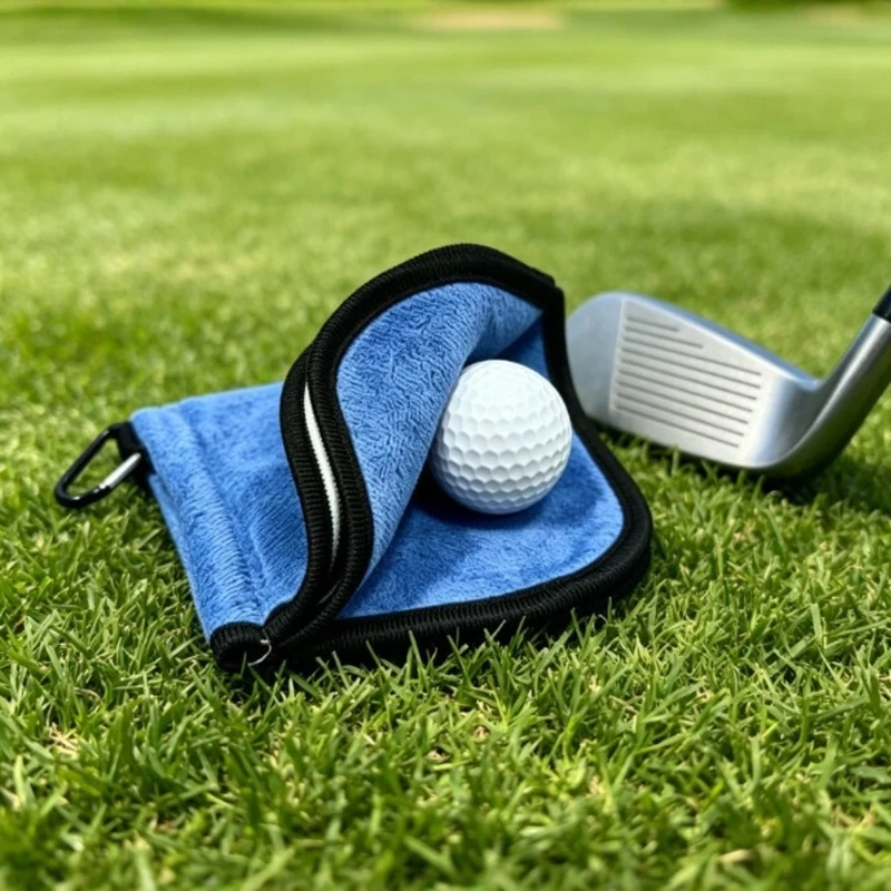 Golf Cleaning Cloth for Course Use, Zippered Towel with Carabiner Clip, Soft Wipe for Golf Bag and Practice Rounds 24BD
