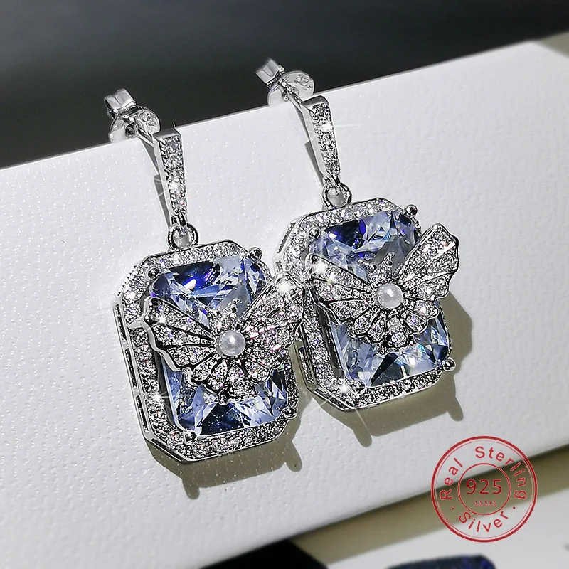Real Natural Small Pearl Earrings for Women Punk Butterfly Imitated Diamonds 925 Silver Needle Freshwater Party Pearls Earring