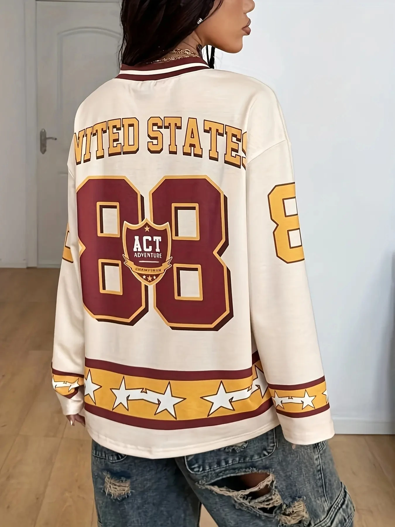 2026 New Women's Men's GORILLAZ Hockey Jersey V-Neck Plus Size Hip-Hop Street Wear Casual Long Sleeved T-Shirt Top