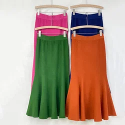 Korean Fashion Knitted FishtailSkirts Women New Drape Warm Soft Slim Wrap Skirts for Women High Waist Temperament Fit Long Skirt