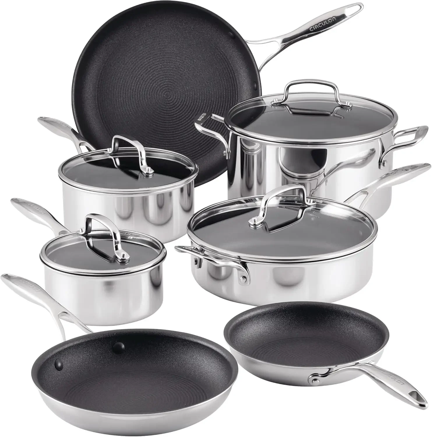 

Clad Stainless Steel with ScratchDefense Technology Nonstick Induction Cookware Pots and Pans Set, Metal Utensil Safe