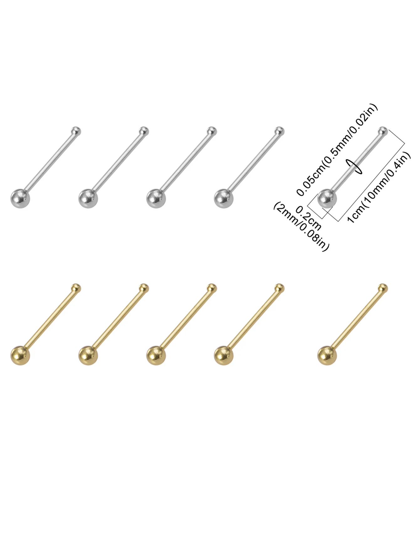 5/10pcs Small Spherical Nose Stud Stainless Steel Ear Rod for Men and Women for All Seasons of Body Piercing Accessories