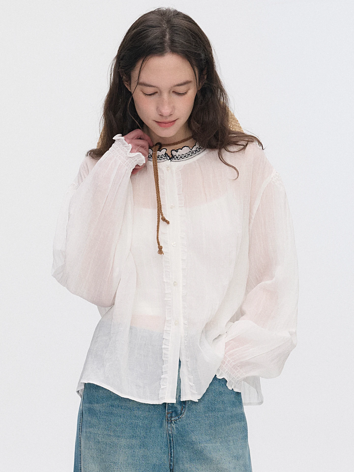 

Женская блузка Ele Long Sve: Легкая роскошь для ранней весны, модный дизайн с рюшами и эффектом омоложения, идеально для дождливой погоды