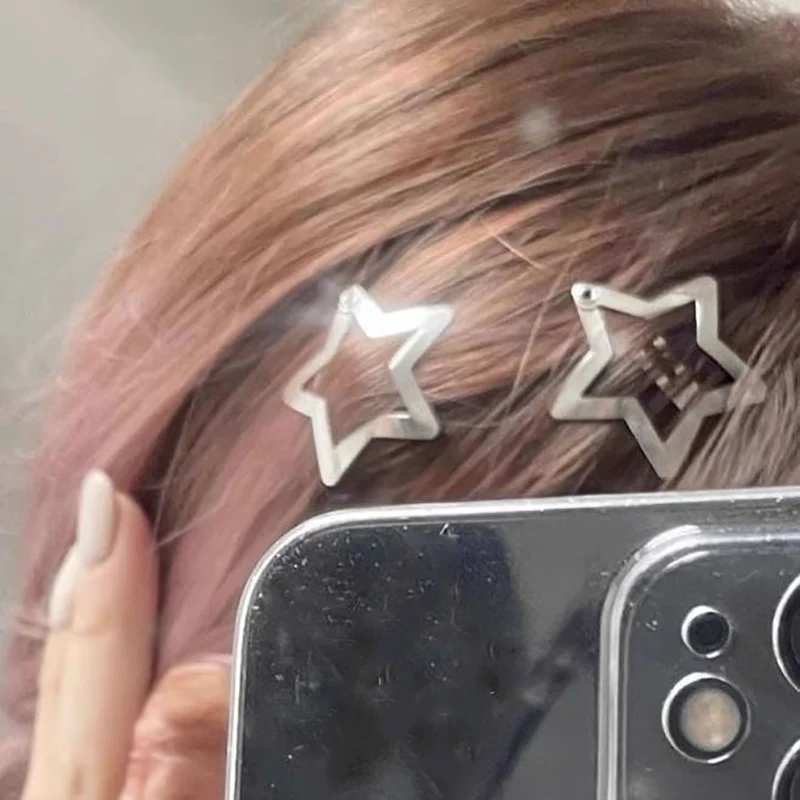 Pinces à cheveux en argent Y2K Star BB pour filles, épingles à cheveux en métal, barrettes pour femmes, pinces étoiles Filig123, accessoires de