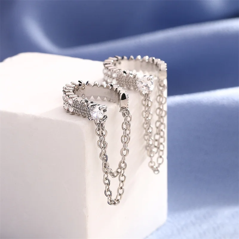 1Pcs 925 Silver Plated Tassel Long Chain Zircon Ear Clip Earrings For Women Ear Cuffs Jewelry No Piercing Jewelry eh420