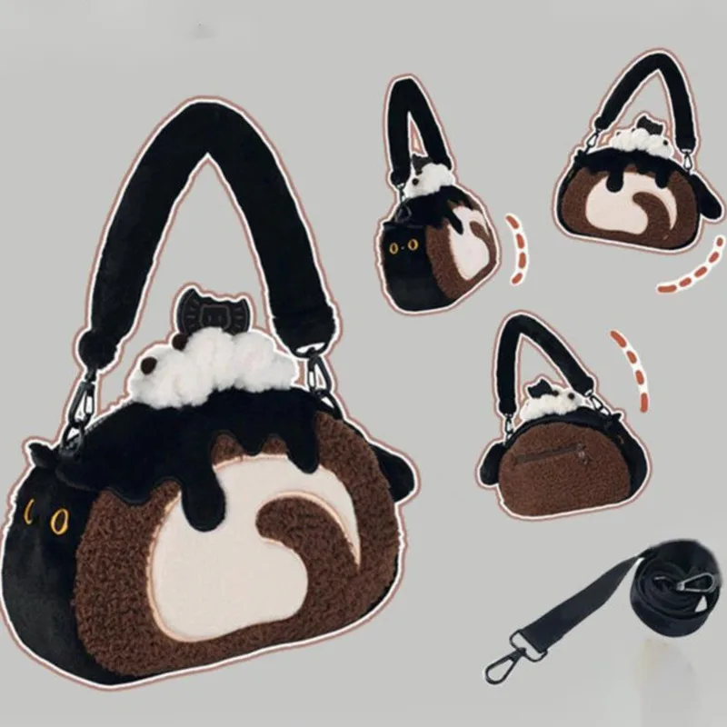 Cat Cake Tote Bag Y2K Swiss Roll Itabag Kawaii Lolita Plush Bag Handheld Cute Shoulder Nylon Crossbody Bag Baby Bag Girls NEW