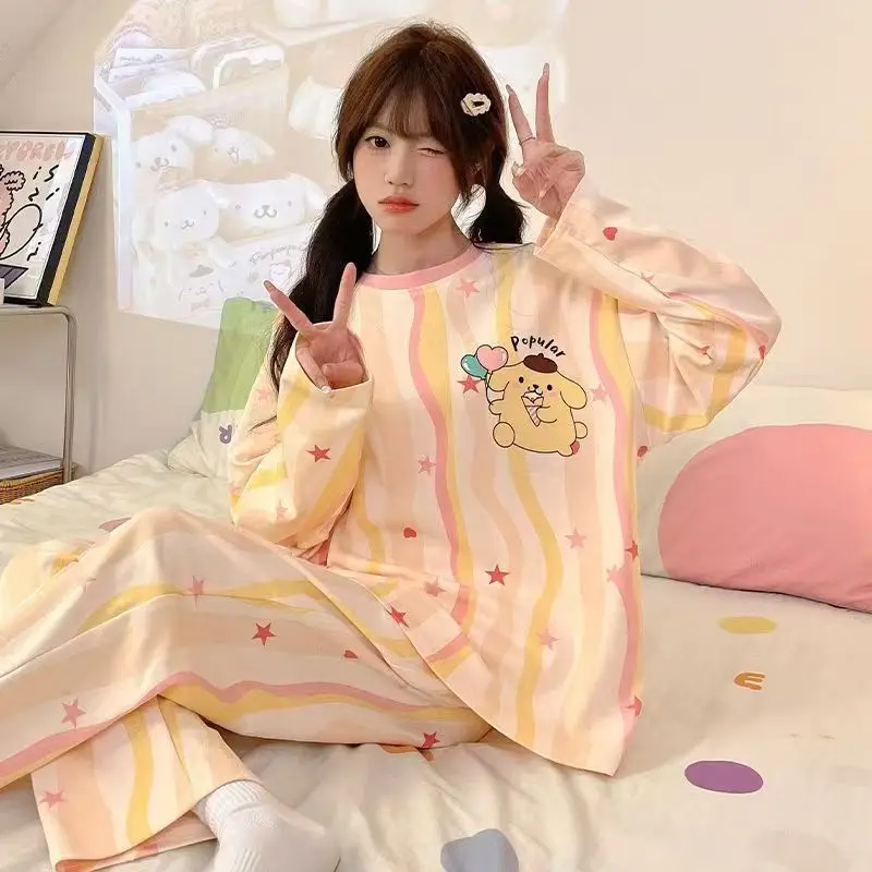 

Новый весенний комплект домашней одежды Kawaii для девушек: модный молодежный комплект из двух предметов с длинными рукавами и брюками для дома и учебы