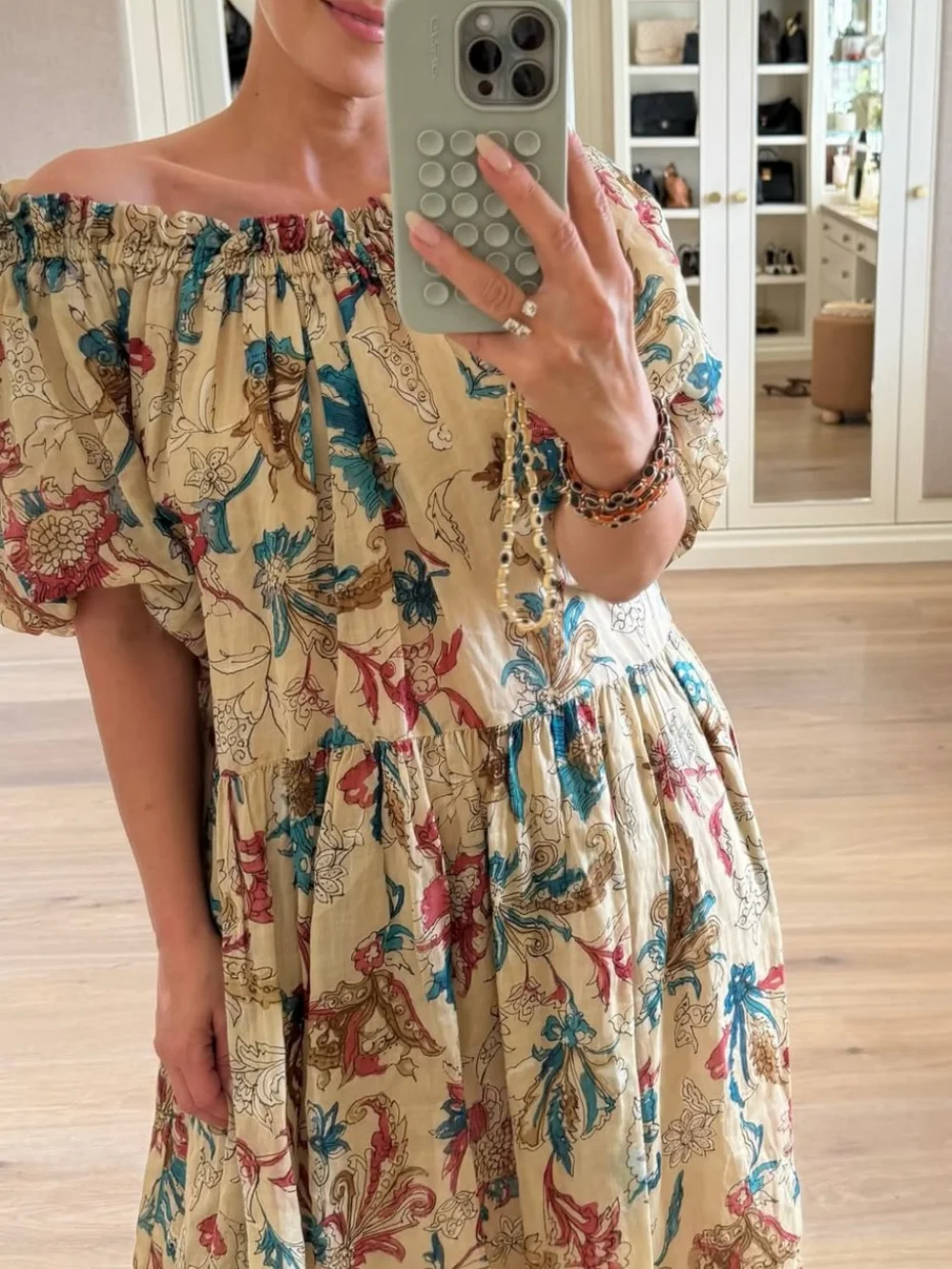 

Printed Dress Summer New Style 2025 Women's Sexy Off Shoulder Bubble Sleeves Loose Robe French Elegant Long Evening Dresses