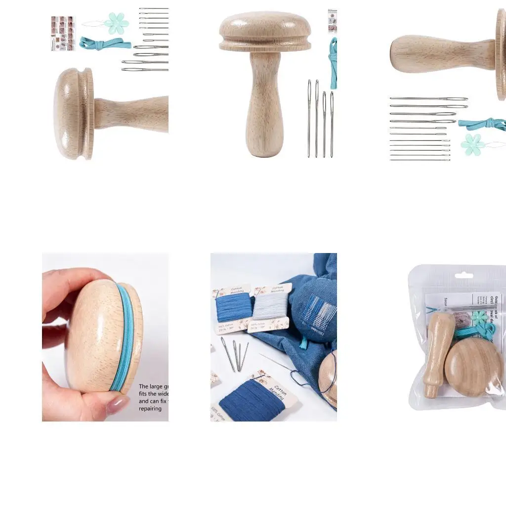 Wooden Darning Mushroom Set with 10 Assorted Needle Types and Threader, Wide Repair Support for Sweater Care and Household D2RD