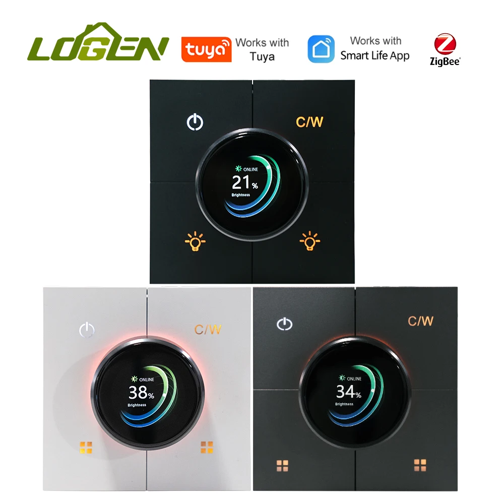 LOGEN Zigbee Smart Knob Switch 4Gang Dimming Adjustment Color Temperature Scene Remote Control Need Neutral Wire Button Switch