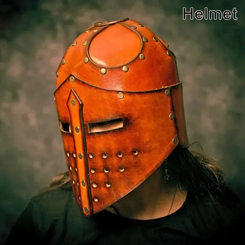 

Medieval Knight Templar Crusader Helmet Viking Pirate Warrior Leather Mask Hat Soldier Cosplay Costume Head Armor LARP Accessory