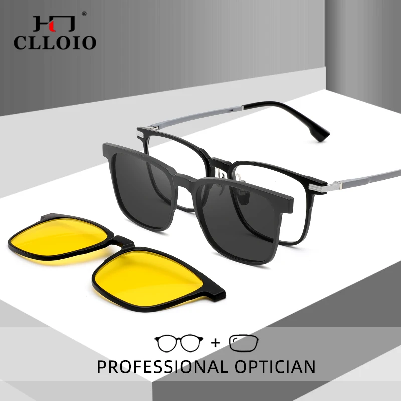 CLLOIO TR90 Magnet Clip Polarized Sunglasses For Men Anti Blue Ray Myopia Hyperopia Custom Prescription Optical Reading Glasses