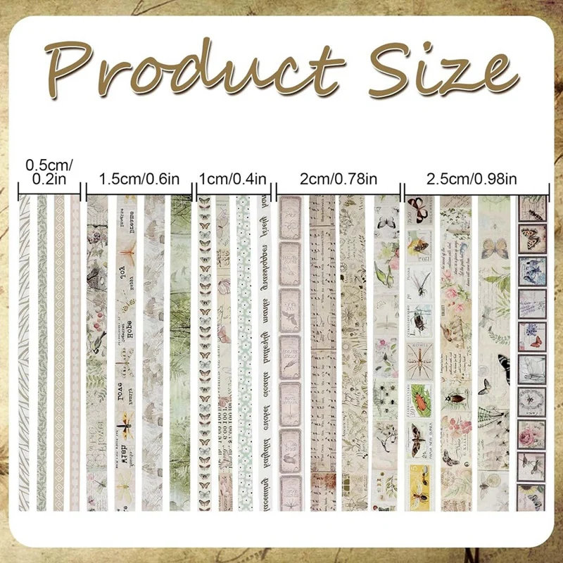 AB47-VINTAGE Washi เทปชุด 20 ม้วนหัตถกรรมเทปดอกไม้ผีเสื้อพฤกษศาสตร์ Washi Masking เทปม้วนเขียนได้เทปตกแต่ง