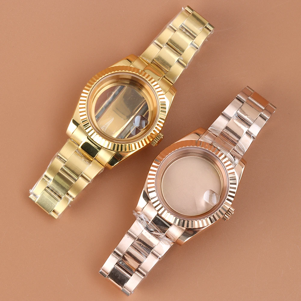 

For DATEJUST Case 36mm/39mm NH35 Rose Gold/Gold Watch Case Waterproof Fit Seiko NH35 NH36 Movement 28.5mm Dial Oyster Watchband