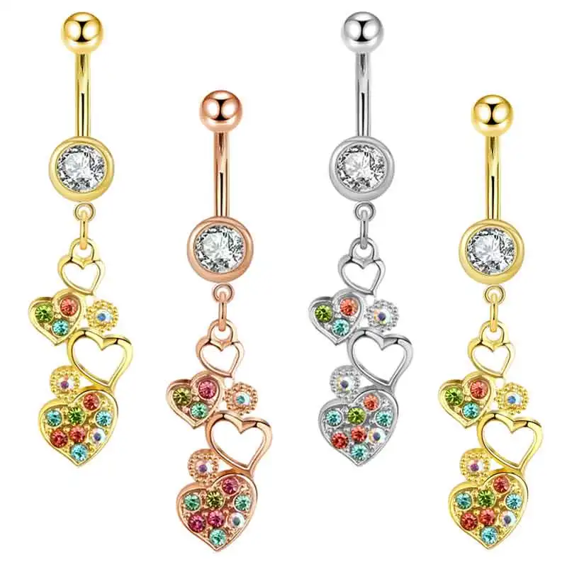 

Cheap Sales 14G Belly Button Rings Dangle Stainless Steel Navel Rings Pink CZ Heart Butterfly Belly Rings Dangling Belly Piercin