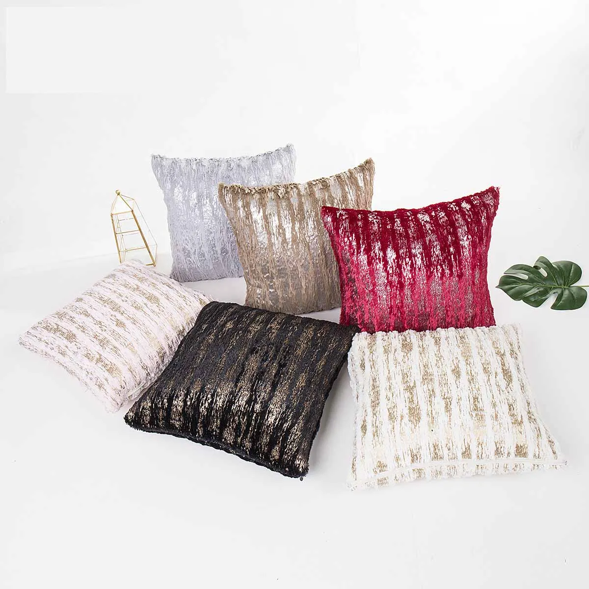 Plush Brush Gold Brush Silver Hug Pillow Case Striped Pillow Cover Tatami Sofa Car Pillow Cushion Cover Home Decor Cushion Case