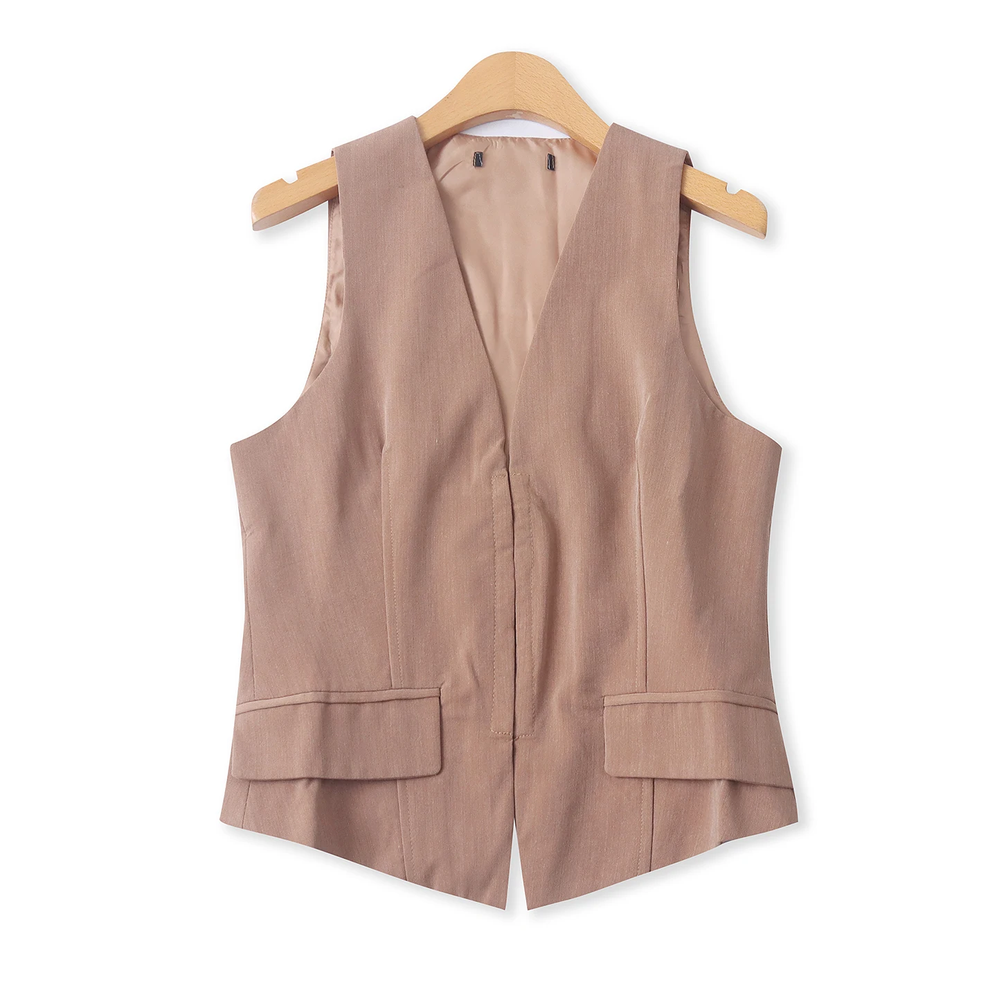

Women's Slim Fit V-Neck Tank Top Spring New Style Casual Versatile Waist-Cinching Front Buckle Short Length Fashionable Vest