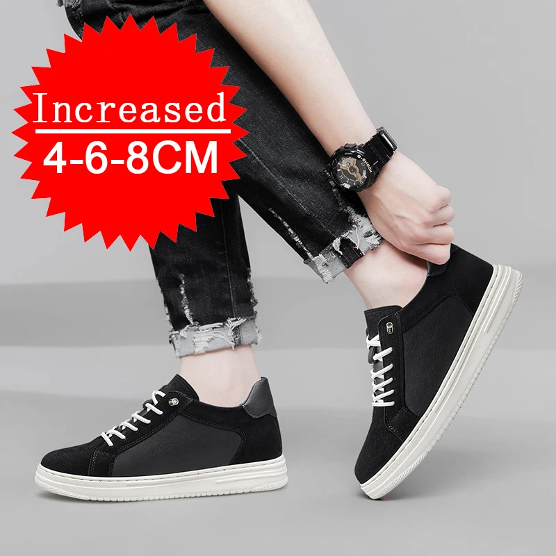 New Shoes Men Genuine Leather 4/6/8CM Increasing Shoes Sneakers Invisible Height Increasing Shoes Casual Shoes Skateboard Shoes