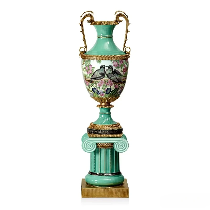 &c Handicraft Ceramic Floor Vase Antique Chinese Design Traditional Tall and Large Decorative Porcelain Brass Placed