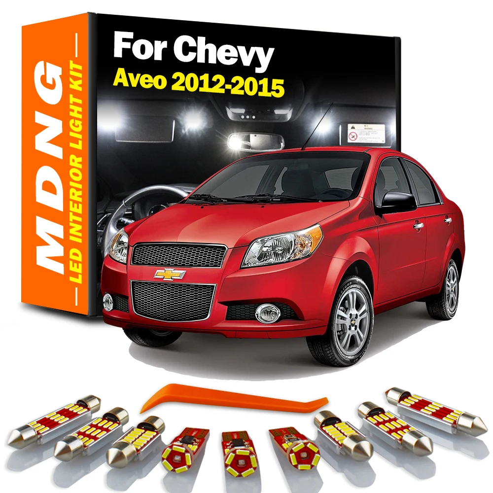 MDNG 8Pcs For Chevrolet Chevy Aveo 2012 2013 2014 2015 Car Bulbs LED Interior Map Dome Reading Light Kit Canbus Car Accessories