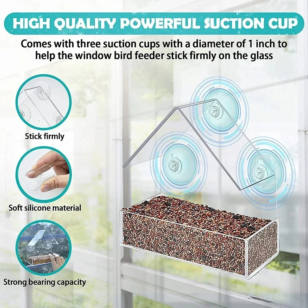 2Y-House Transparent Window Wild Bird Feeder Outdoor Removable Suction Cups Sliding Automatic Birds Feed Tray for Garden