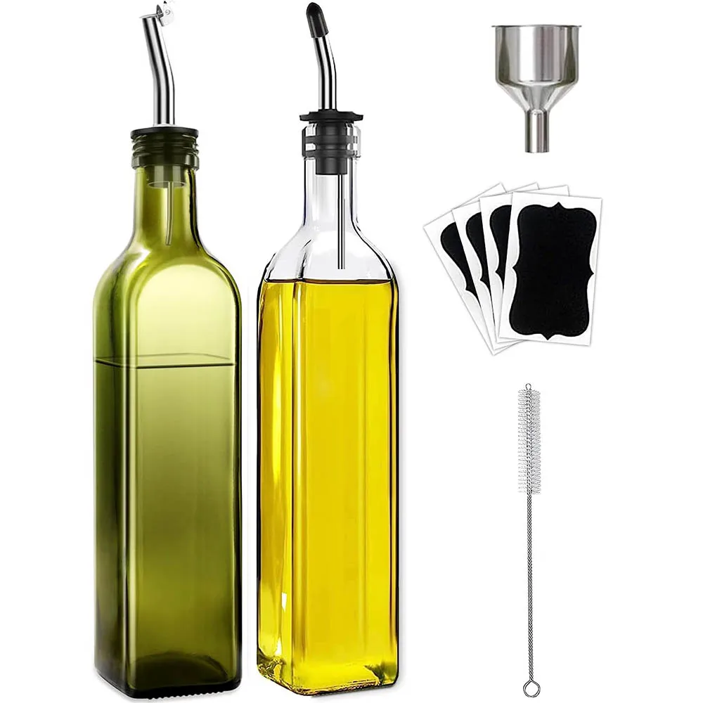 Olivenöl-Spenderflasche, Glas-Olivenöl-Spender und Essigspender-Set mit Ausgießern, Ölflaschen, Trichter, Bürste für die Küche