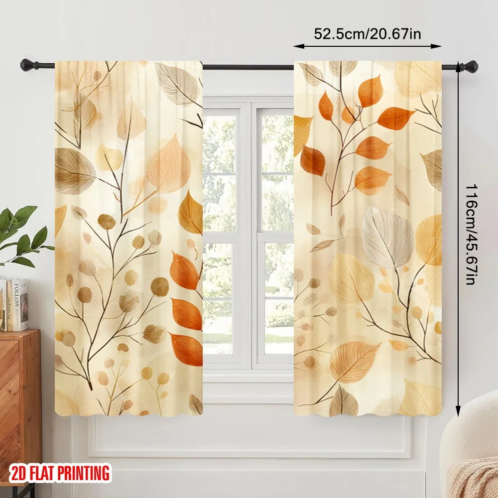 2pcs 2D flat printing Curtains Autumn Leaves Pattern(1) Polyester Without Electricity Family Party Perfect for Holiday Party
