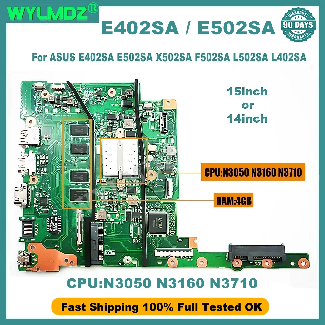 Placa base E402SA para For Asus E402SA E402S E502SA E502S X502SA F502SA L502SA L402SA placa base para ordenador portátil con CPU N3050/N3160/N3710