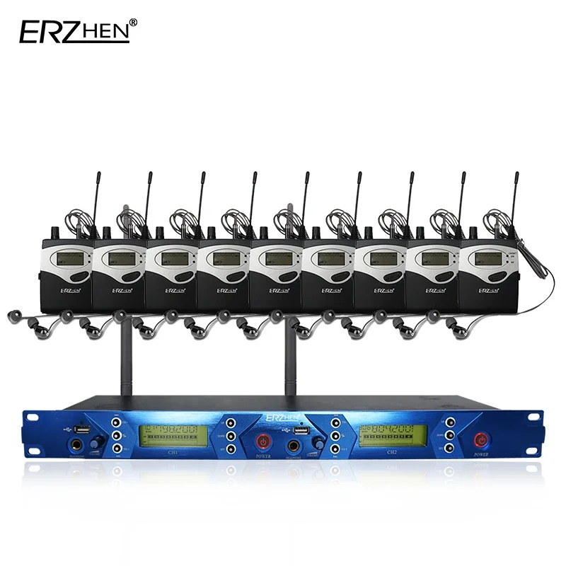 ERZHEN EM5012 نظام مراقبة داخل الأذن لاسلكي متعدد الارسال جهاز مراقبة لاسلكي داخل الأذن احترافي لأداء المسرح