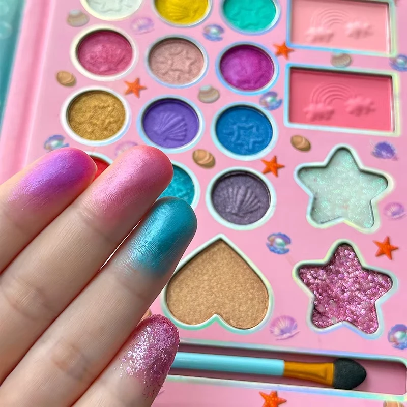 Palette de maquillage en forme de coquille de dessin animé, 18 couleurs, avec miroir, mat, perle scintillante, fard à paupières, pigmentée longue durée, semble de maquillage amusant