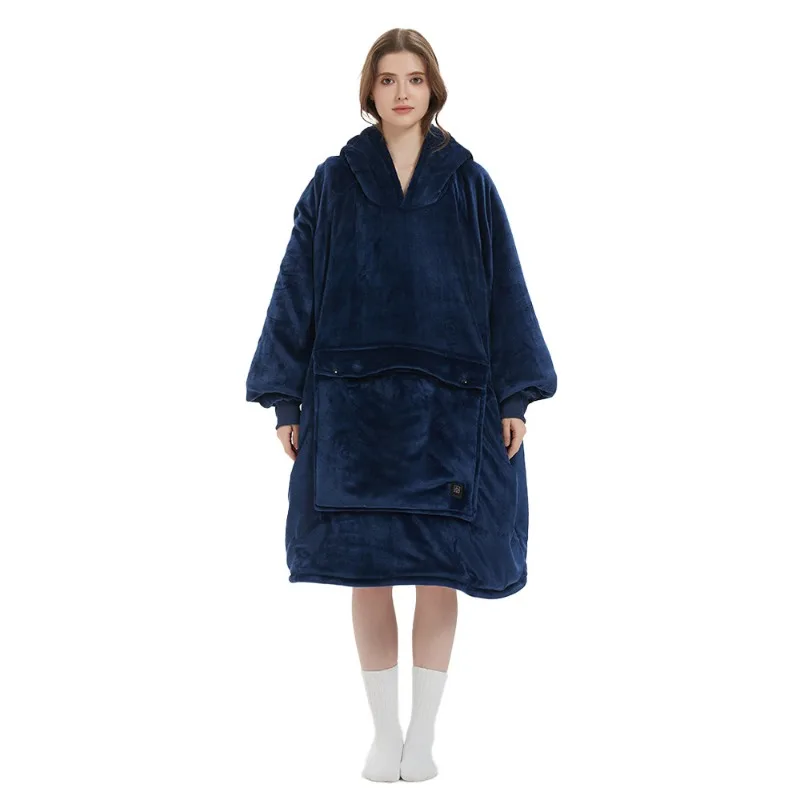 

Outdoor USB heating blanket, hooded lazy blanket, flannel double layer, thickened couple lazy pajamas