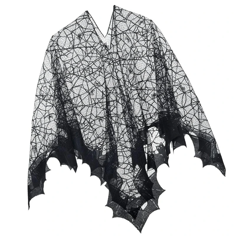 Lady Halloween Party Shawl Elegant Poncho Dark Shawl Spiders for Party Poncho Spiders Large Wrap Dark Lace Dropship