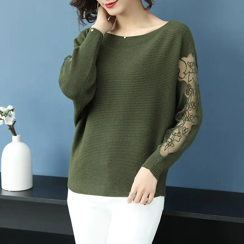 Camicia autunnale Bottoming Office Lady Patchwork tinta unita Slash Neck pullover con maniche a pipistrello Ladies elegante maglione allentato in