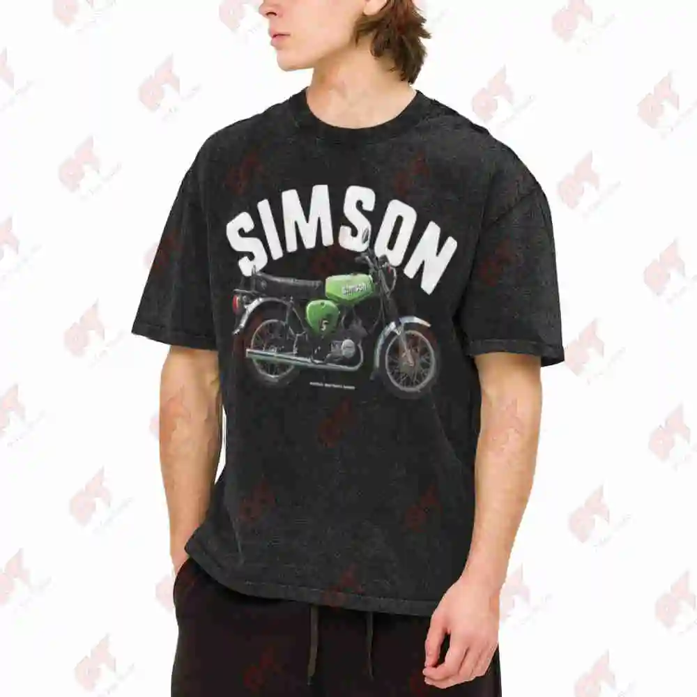 Simson S51 Elektronik Motorcycle Vintage Washed Tee Pure Cotton T-Shirt