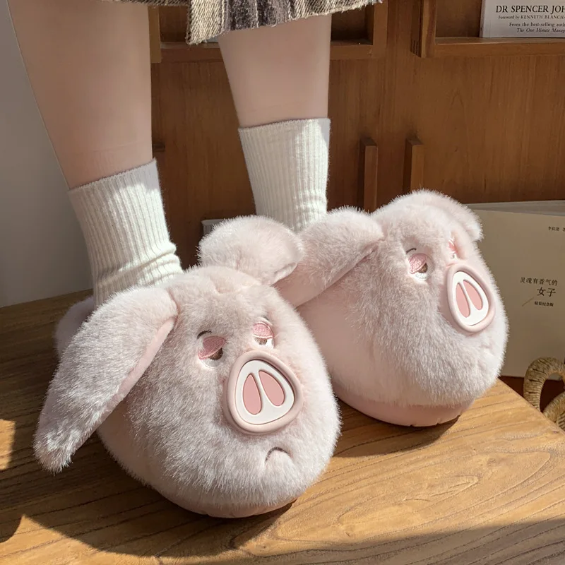 

Cute Cartoon Pig Fluffy Slippers For Women Winter slip-ons Shoes Soft Plush Anti-slip Girls Indoor Home Floor Cotton Slides