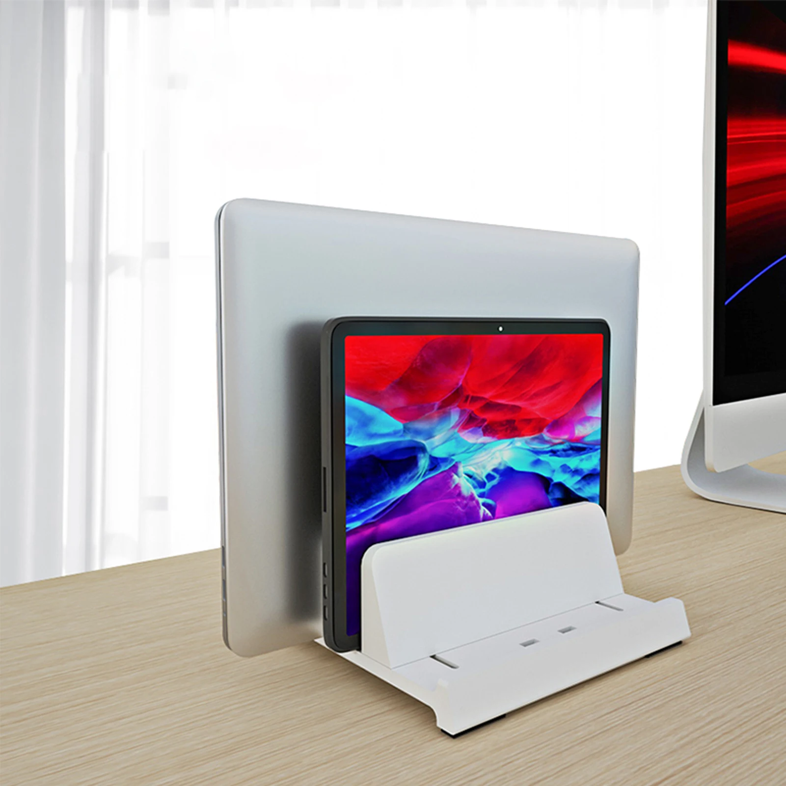 Elegant Laptop Stand Vertical Phone Holder Space Saving Storage Rack for Home Office Desktop ABS Phone Tablet Organizer