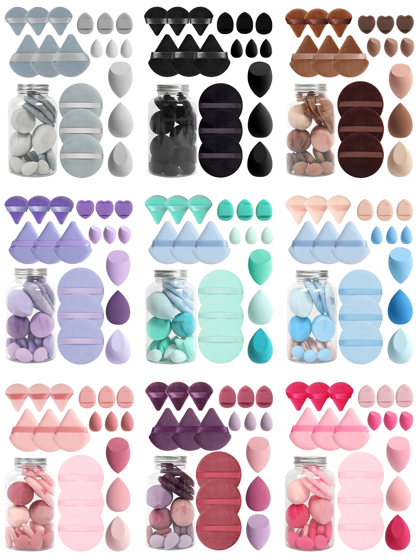 Lanxun 18-pack met opbergpot, 3 make-upsponzen en 3 mini-make-upsponzen en 3 poederdonsjes en 3 make-upverwijderingspads en