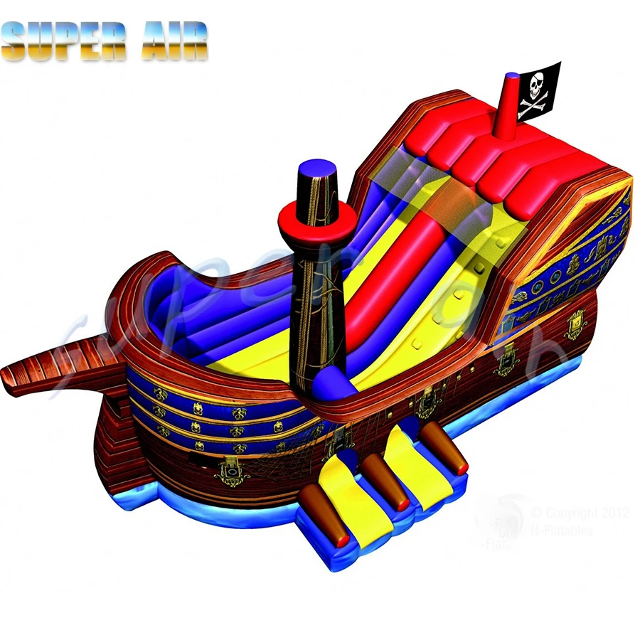 Superb product beautiful inflatable pirate ship inflatable slide castle combination with blower for children playground