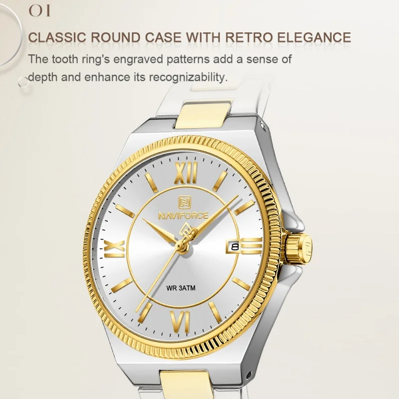 NAVIFORCE Casual for Daily Dress Women Quartz Watch 3ATM Waterproof Date Display Stainless Steel  Lady Wristwatch Package Gifts
