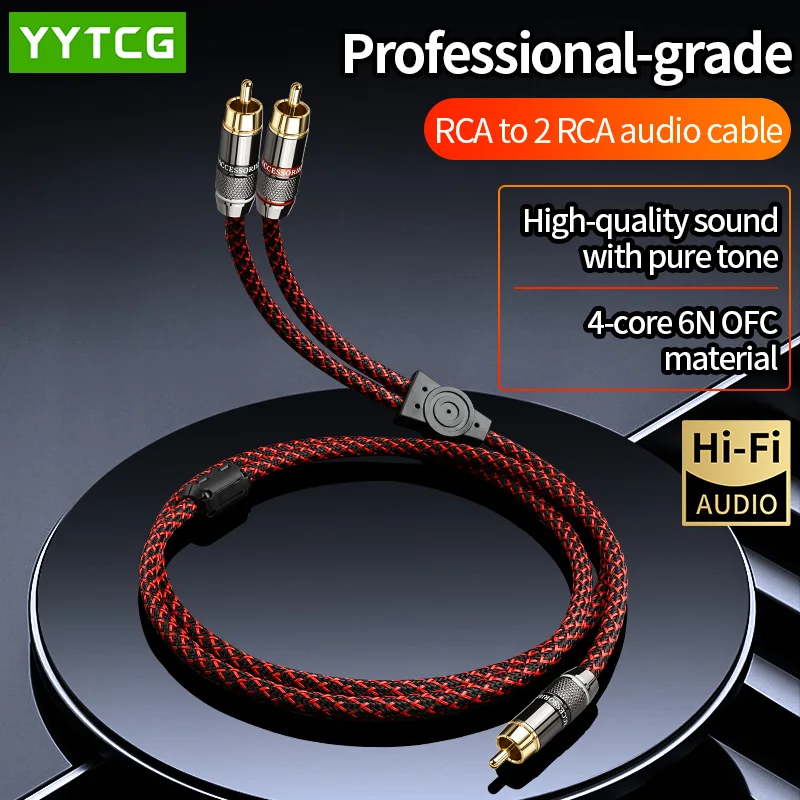 YYTCG RCA Male to Dual RCA Male Cable 6N OFC Pure Copper Hi-Fi Stereo Audio Cord for Home Theater Speaker