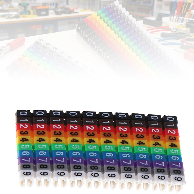 100/150pcs/lot Cable Markers Colourful C-Type Marker Number Tag Label For Wire 1.5/2.5/4/ 6mm²