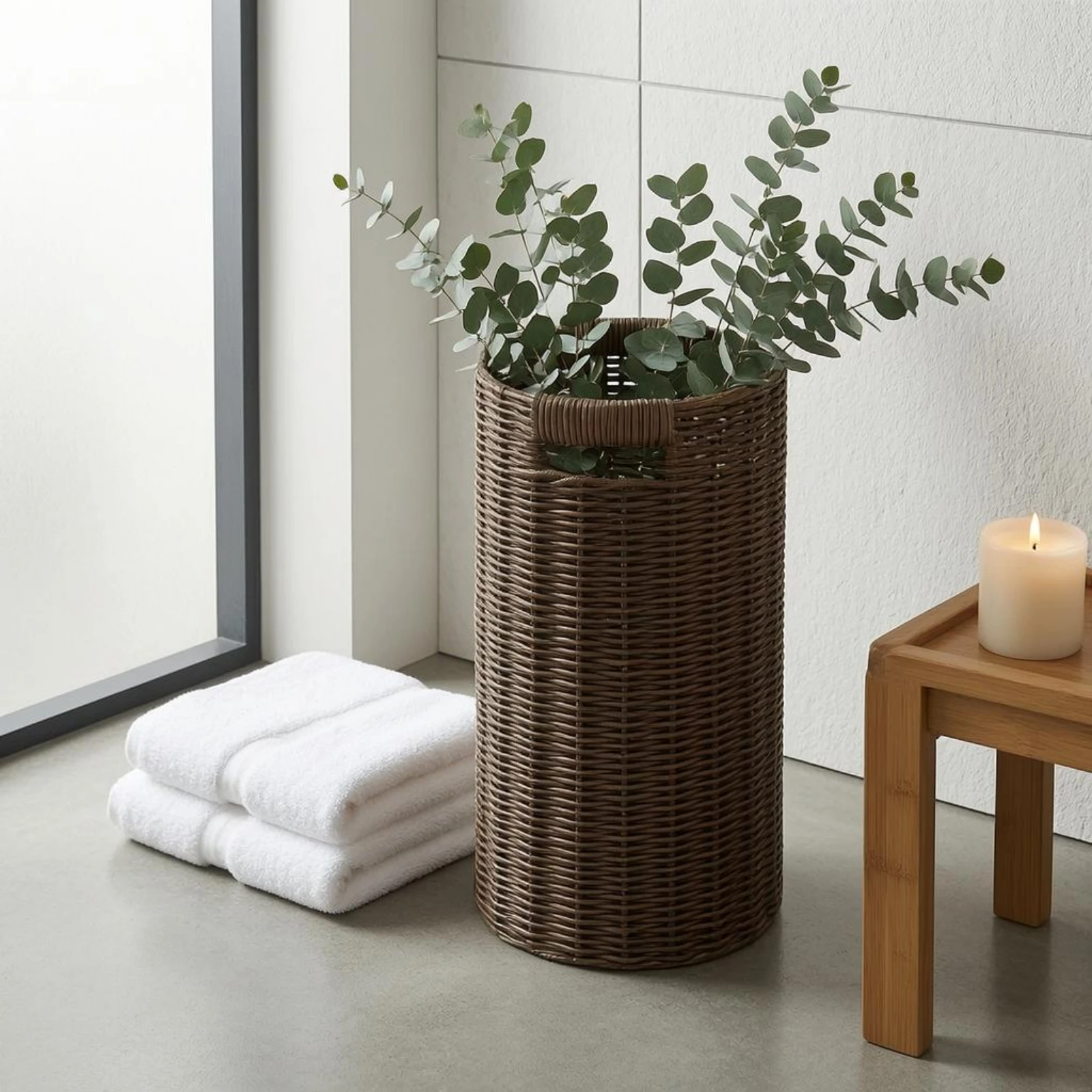 Umbrella Stand Accessible Top Woven Umbrella Basket Wicker Basket Raised Rim Cane Holder Stand Dark Brown