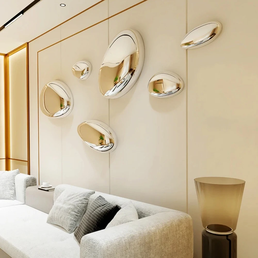 Creative Imitation Stainless Steel Pebble Wall Water Droplet Decor Artwork Hotel Light Luxury Pendants Living Room Wall Decor